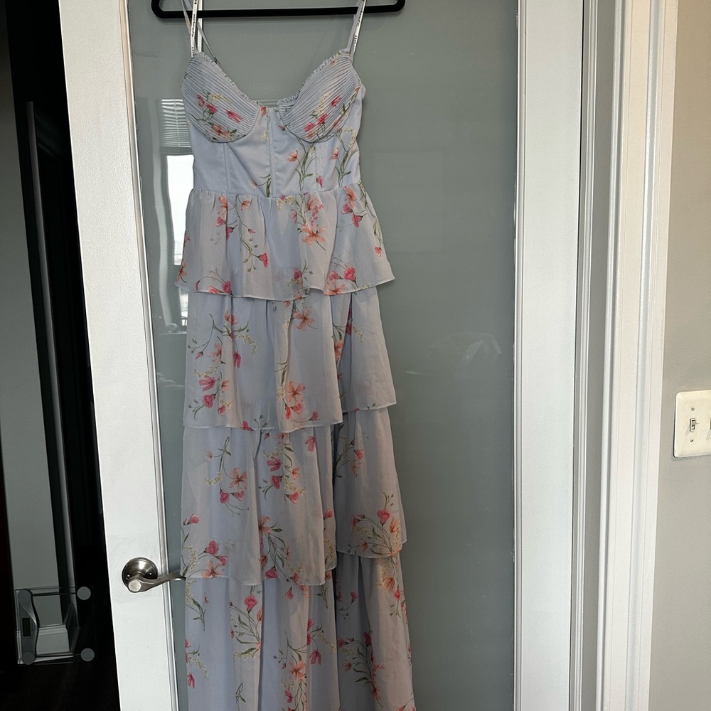 Birdy Grey Tiered Floral Maxi Dress in Light Blue and Pink